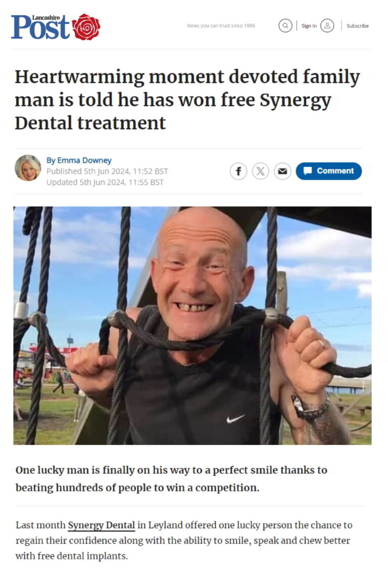 Heartwarming moment devoted family man is told he has won free Synergy Dental treatment